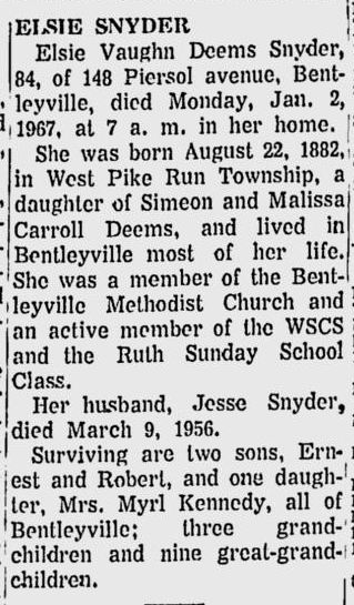 Elsie Vaughn Deems Snyder obituary